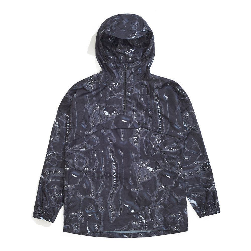 Front product image of black Leif Podhajsky print hooded pull over Anorak by Ponch