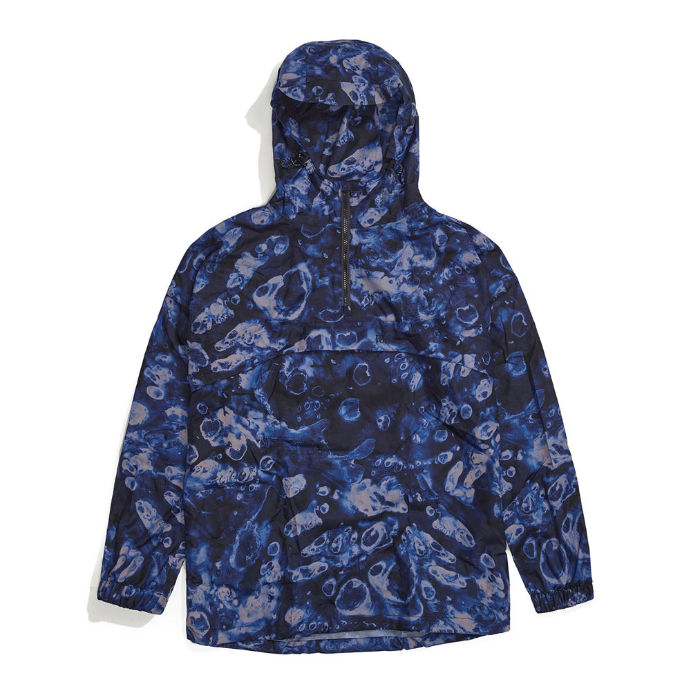 Front product image of blue Leif Podhajsky print hooded pull over Anorak by Ponch
