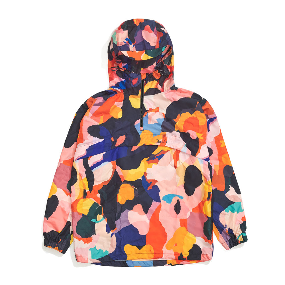 Front product image of multi-colour Leif Podhajsky print hooded pull over Anorak by Ponch